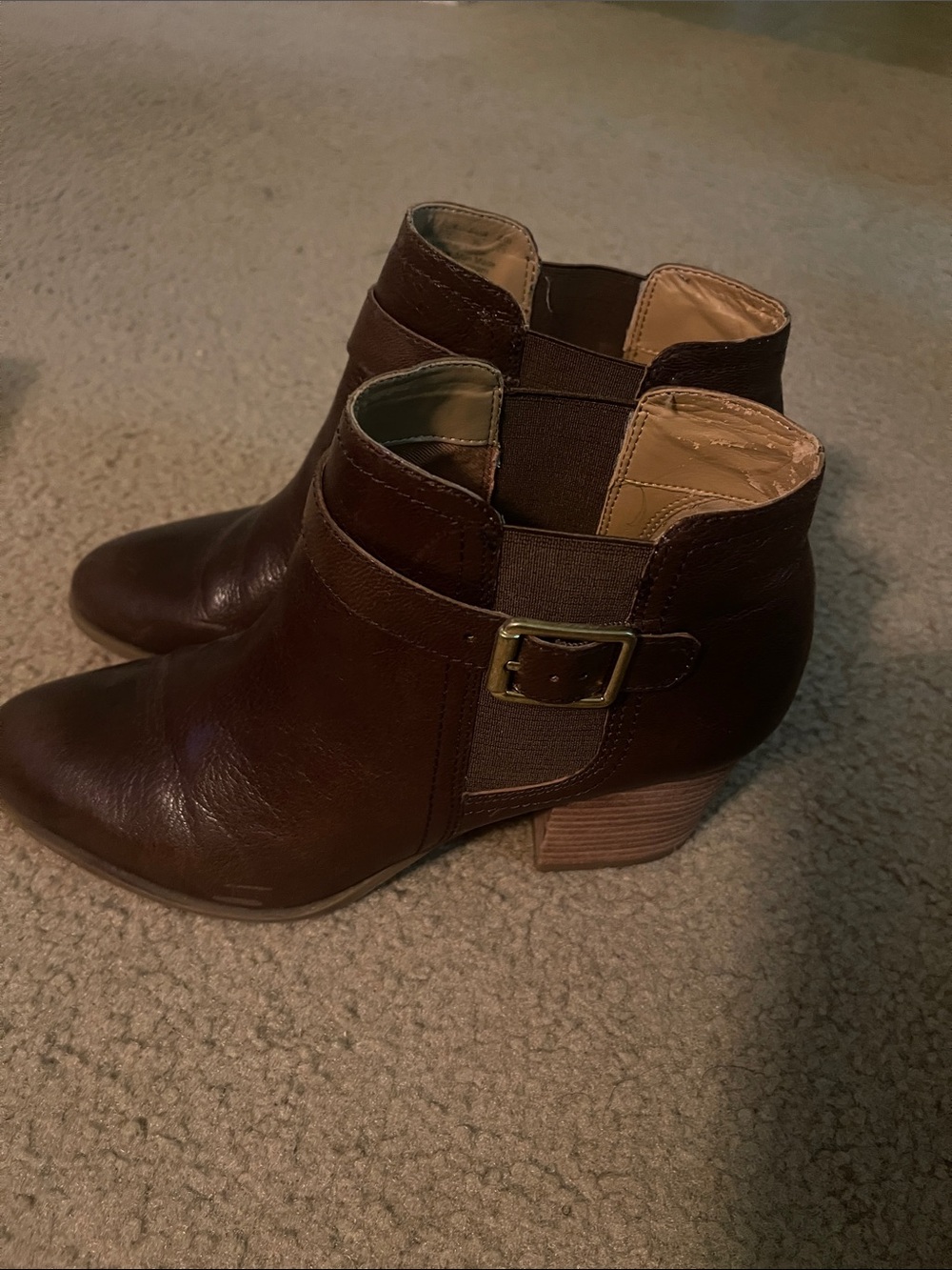 Franco Sarto Brown Leather Ankle Bootie with Buckle